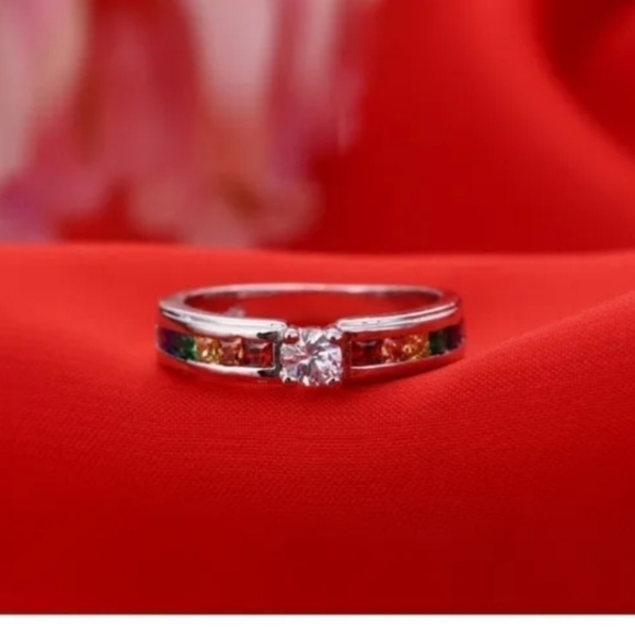 New 925 Sterling Silver Ring Colorful Tension Setting Ring Sizes: 6, 7, 8 NWT - Picture 4 of 7